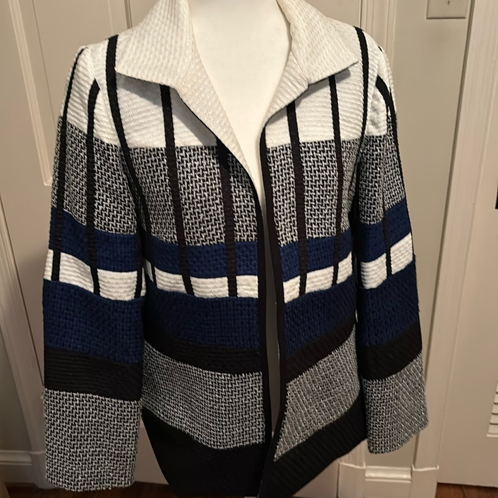 Chicos navy and white nautical jacket woven fabric